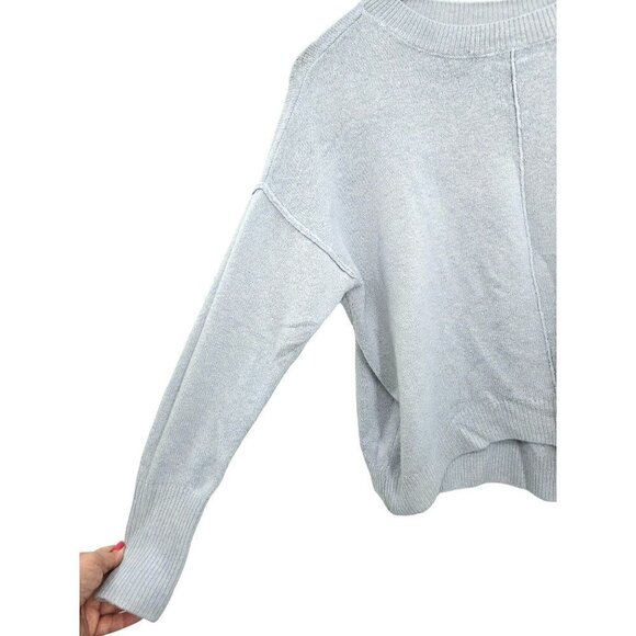 Vince Camuto Womens Sweater Small Oversized Blue Crew Neck Stretch Cropped Hi Lo - Picture 6 of 10